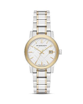 Burberry Two Tone Gold Check Bracelet Watch, 34mm